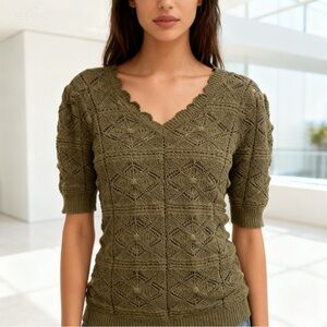 Philosophy republic clothing sage green short sleeves crochet blouse